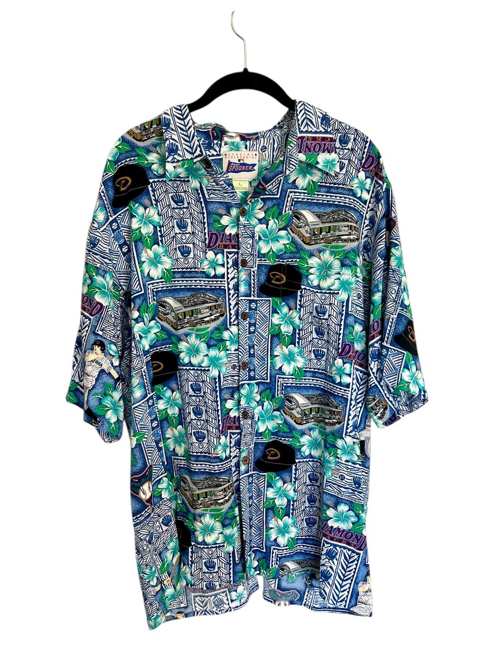 Vintage Reyn Spooner Arizona Diamondbacks baseball Hawaiian tropical shirt sz L